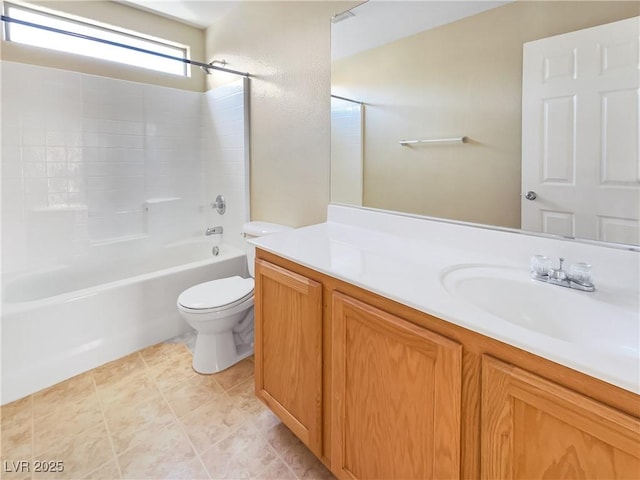 full bathroom featuring vanity, tile patterned floors, shower / bathtub combination, and toilet