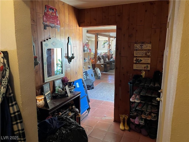 corridor with wooden walls