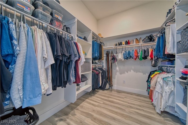 spacious closet with light hardwood / wood-style flooring