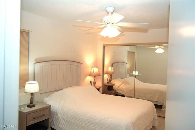 bedroom featuring a closet and ceiling fan