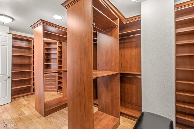 spacious closet featuring light hardwood / wood-style floors