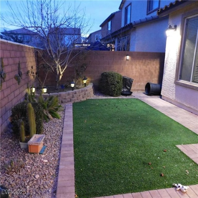 view of yard featuring a fenced backyard