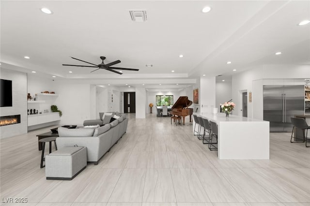 living room with a fireplace