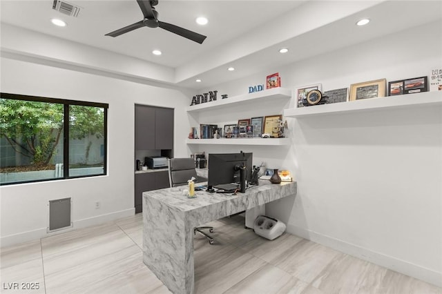 office space with ceiling fan