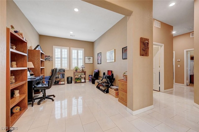 view of tiled home office