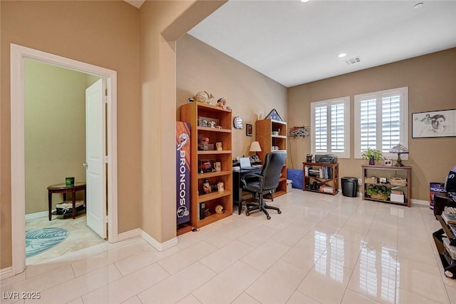 view of tiled home office