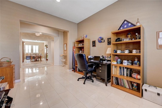 view of tiled home office