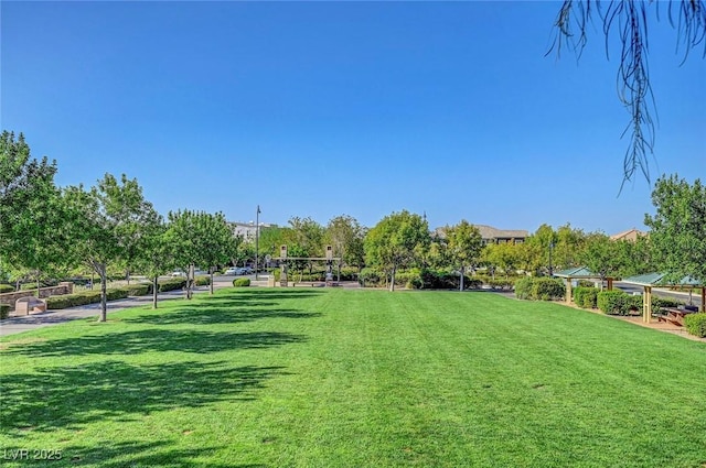 view of property's community featuring a lawn