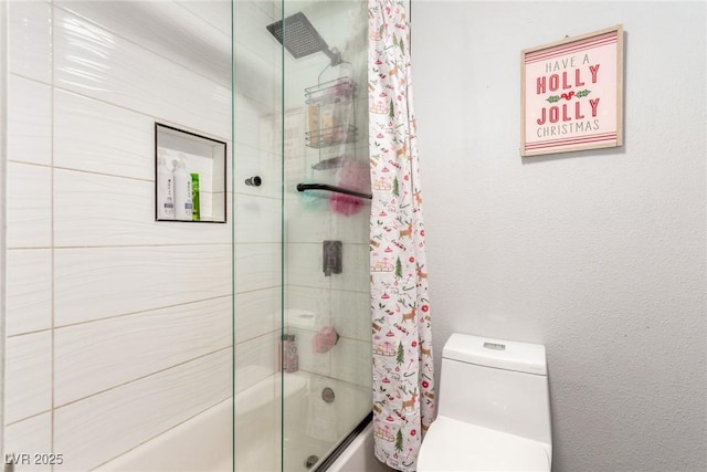 4410 E Boston Ave, Las Vegas, NV 89104 - bathroom featuring toilet and shower / bath combo with shower curtain