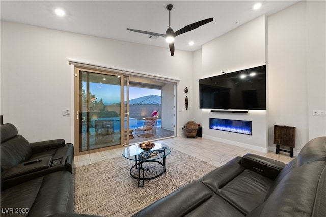 living room with ceiling fan