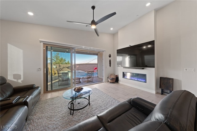 living room featuring ceiling fan