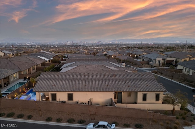 view of aerial view at dusk