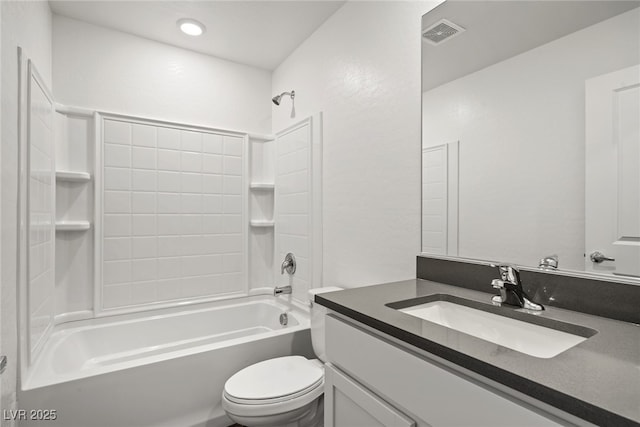 full bathroom with shower / washtub combination, toilet, and vanity