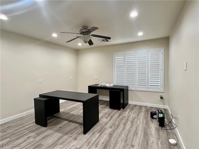 10618 Timber Stand St, Las Vegas, NV 89183 - unfurnished office with visible vents, wood finished floors, baseboards, and ceiling fan