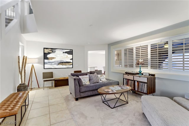 living room featuring light tile patterned flooring