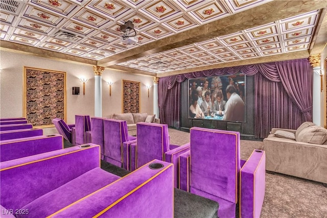 home theater room featuring carpet