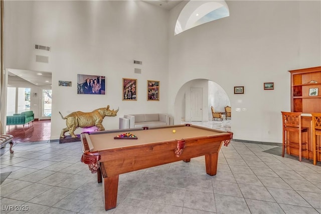 rec room with light tile patterned flooring and pool table