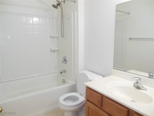 full bathroom featuring tile patterned flooring, vanity, washtub / shower combination, and toilet