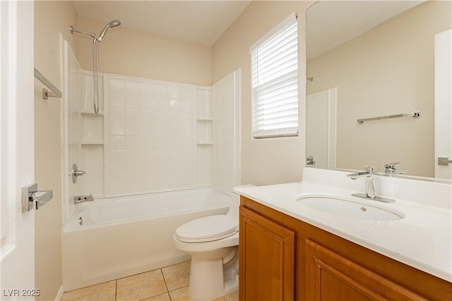 full bathroom featuring vanity, toilet, tile patterned flooring, and shower / bathing tub combination