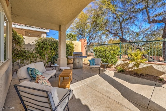 view of patio / terrace featuring outdoor lounge area and grilling area