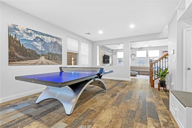 playroom featuring dark hardwood / wood-style flooring