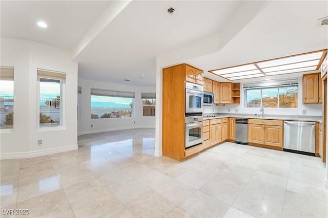 kitchen with stainless steel appliances, sink, and plenty of natural light