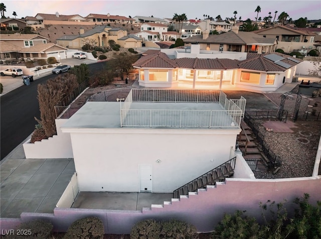 view of aerial view at dusk