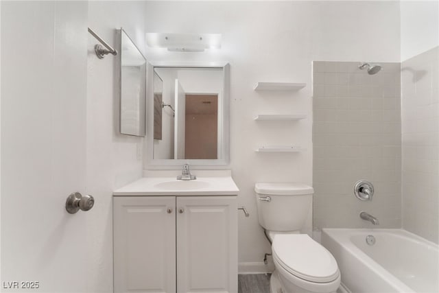 full bath with shower / bathing tub combination, vanity, and toilet