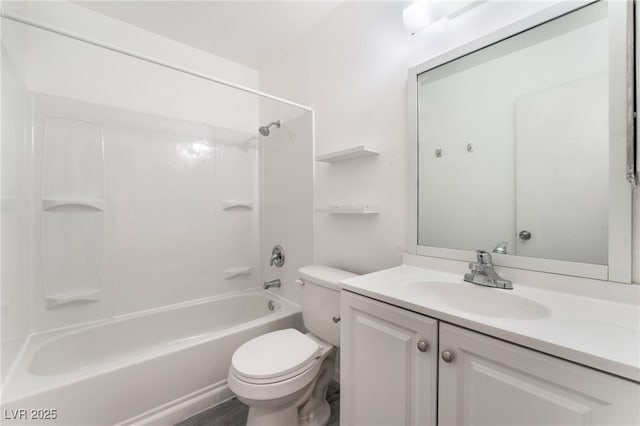 full bathroom with toilet, vanity, and shower / tub combination