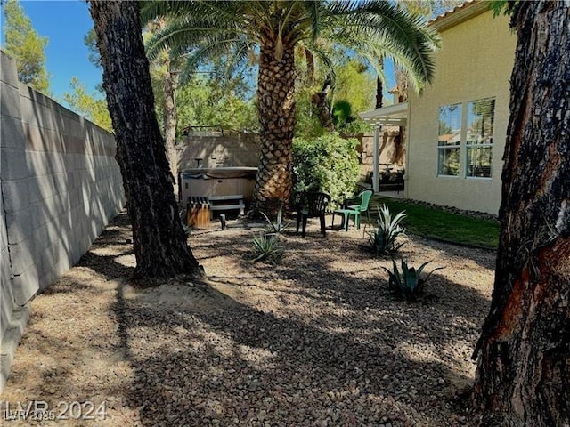 view of yard featuring a hot tub