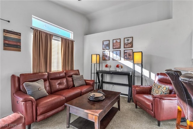 living room with light colored carpet