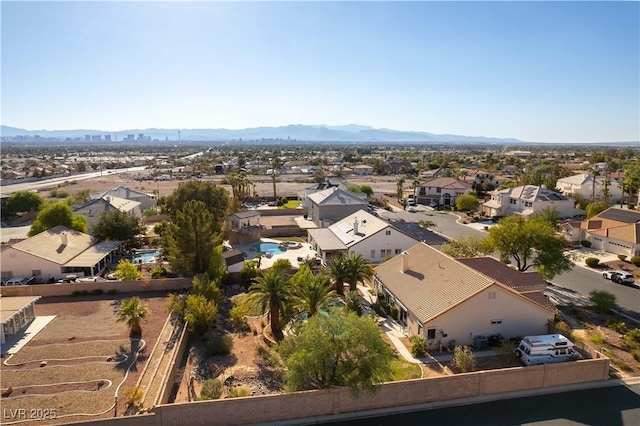 bird's eye view featuring a residential view and a mountain view