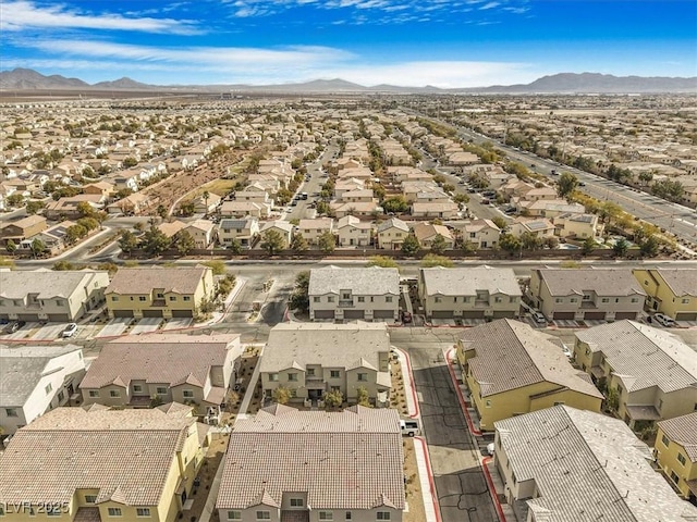 drone / aerial view featuring a mountain view