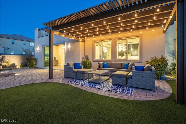 view of patio featuring outdoor lounge area and a pergola