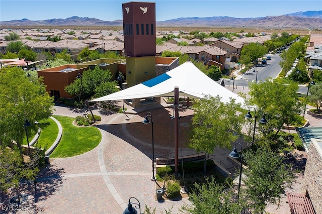 bird's eye view featuring a residential view and a mountain view