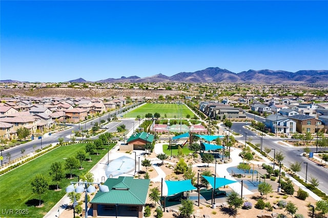 bird's eye view with a residential view and a mountain view