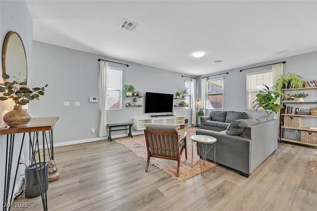 living room with light wood-type flooring