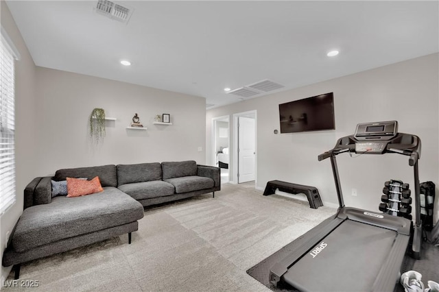 exercise room featuring carpet