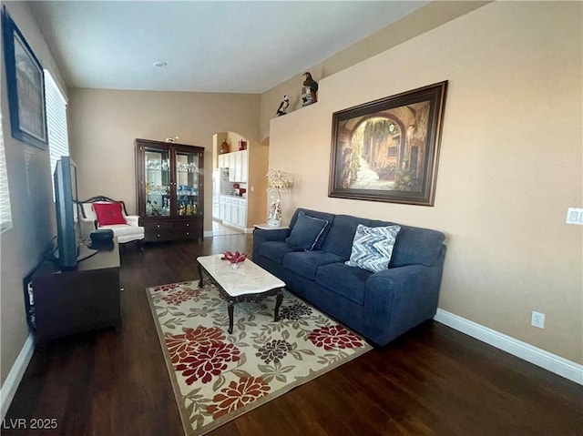 living room with dark wood-type flooring