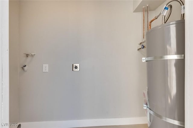 laundry room with water heater and electric dryer hookup