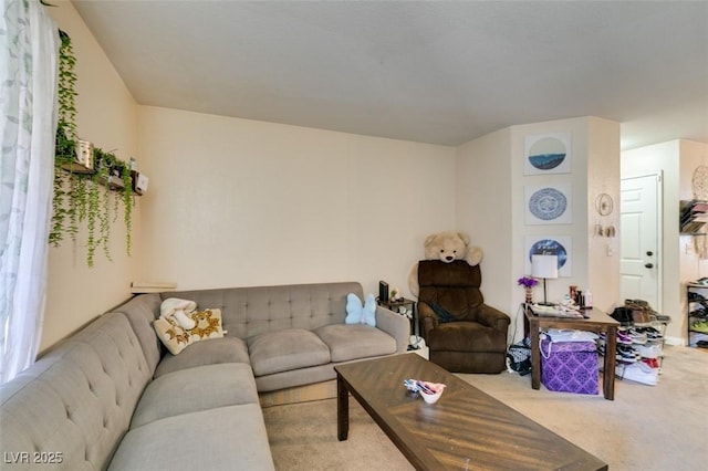 living room with light colored carpet