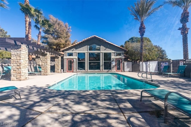 view of pool with a patio area and a pergola