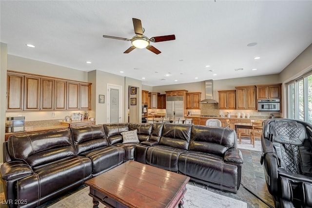 living room with ceiling fan