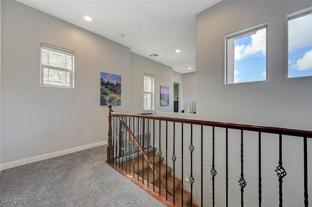 hallway with carpet floors