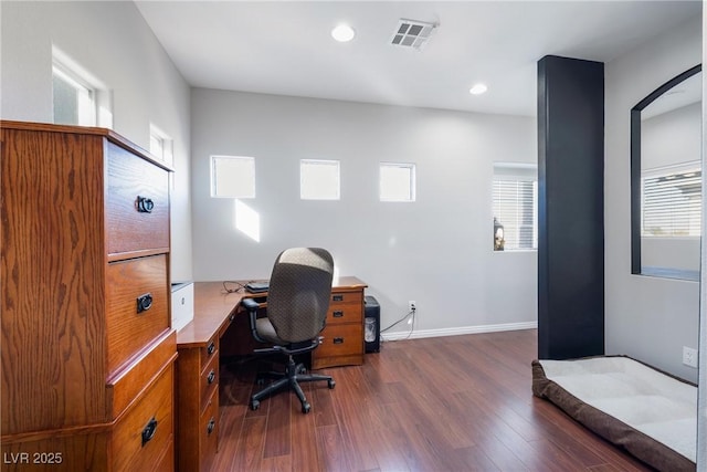 office area featuring dark hardwood / wood-style flooring