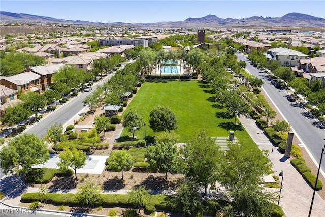 bird's eye view featuring a residential view and a mountain view