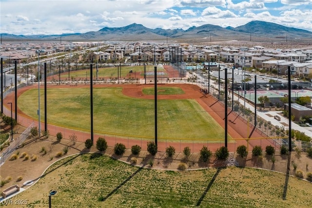 drone / aerial view featuring a mountain view