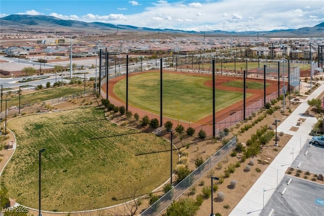 drone / aerial view featuring a mountain view