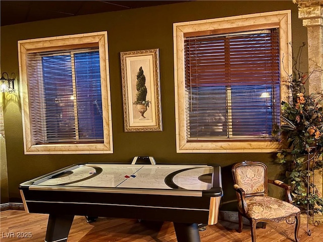 recreation room with wood finished floors