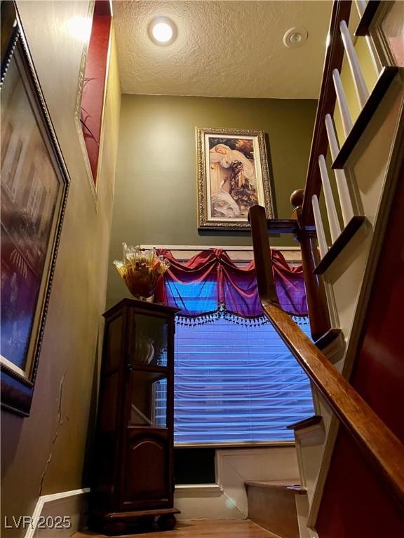 room details with a textured ceiling